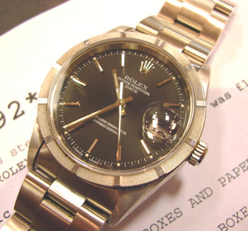 Late 1990s Oyster Perpetual DATE model 15210 with black / baton dial on Oyster b