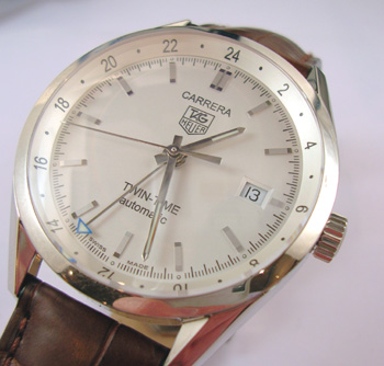 Unworn <b>Tag Heuer</b> Carrera Automatic "Twin-time" strap watch with second 24