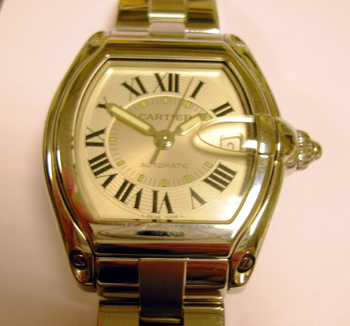 Gent's steel <b>Cartier Roadster</b> with huge box, original manuals and interch
