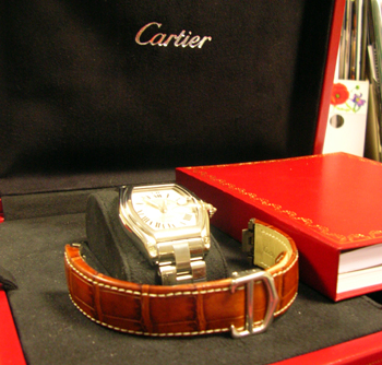 Gent's steel <b>Cartier Roadster</b> with huge box, original manuals and interch