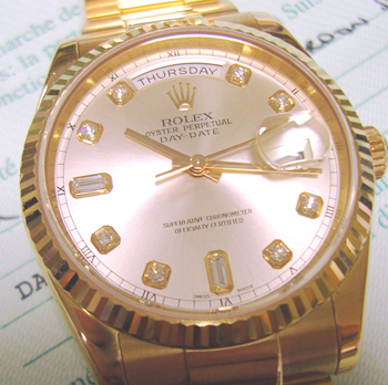 2003 ( <b>NEW MODEL</b> ) 18ct rose gold Day-Date with beautiful, original diamo