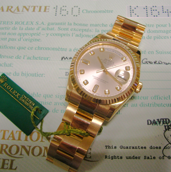 2003 ( <b>NEW MODEL</b> ) 18ct rose gold Day-Date with beautiful, original diamo