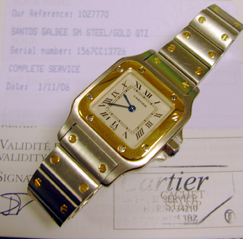 Lady's bicolour <b>Cartier</b> Santos quartz, with Cartier UK service papers fro