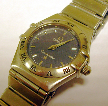 Lady's steel <b>Omega</b> Constellation quartz bracelet watch, grey dial. NEW pr