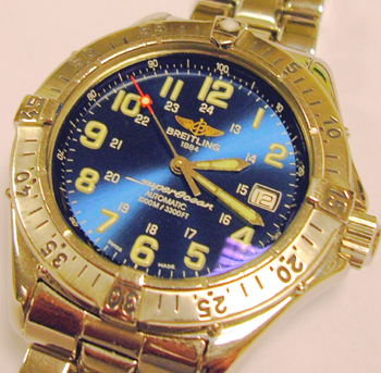 Gent's steel <b>Breitling</b> SuperOcean with blue dial, serviced in March 2007.