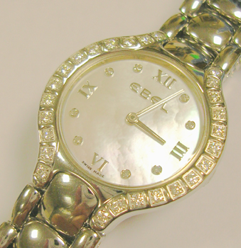 Lady's DIAMOND-SET <b>EBEL</b> Beluga in stainless steel with a mother-of-pearl 