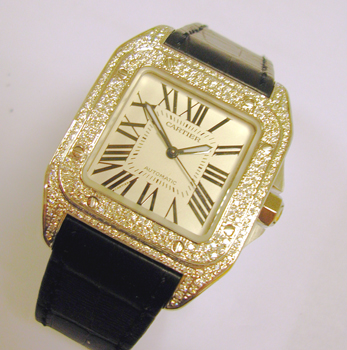 Gent's steel <b>Cartier Santos 100</b> automatic strap watch, white dial, made t
