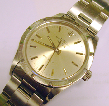 Steel Air-King model 14010 with silver dial, Oyster bracelet and original Rolex 