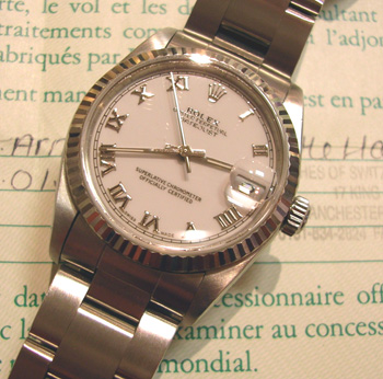 Steel & white metal Datejust model 68274, UK-supplied in 2001. Comes on Oyster b