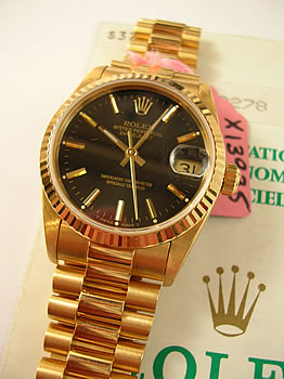 1995 midi Datejust in 18ct gold, box & p's, serviced by Rolex Feb 2004!