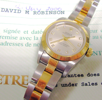 July 2000 diamond dial, bicolour Oyster Perpetual non-date, boxed with papers