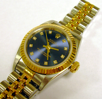 Bicolour lady's Rolex Oyster non-date model 67193 with <b>BLUE / diamond dot dia