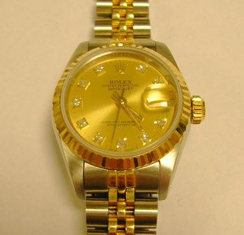Lady's bicolour Datejust with champagne / diamond dial. New equivalent is now £3