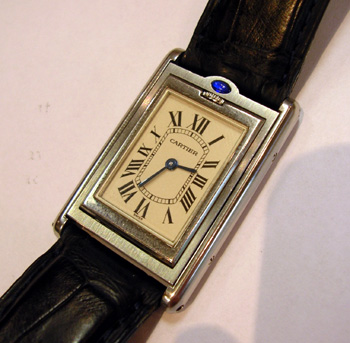 Gent's steel <b>Cartier</b> "Tank Basculante" quartz strap watch - unique rotata