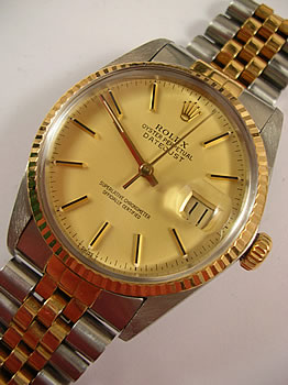 1980s bicolour Datejust model 16013 with champagne / baton dial on Jubilee brace