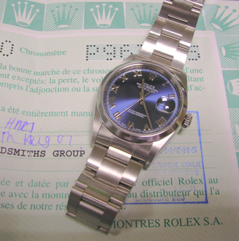 Steel Datejust model 16200 on Oyster 78360 bracelet with smart BLUE / roman nume