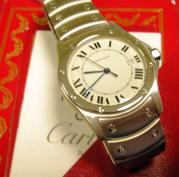 Gent’s steel <b>Cartier Santos Ronde </b>quartz, bracelet model with box and pap