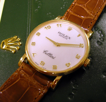 January 2008 gent's yellow gold <b>Rolex Cellini</b> mechanical strap watch. Com