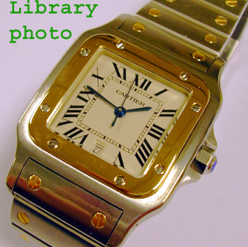 Gent's bicolour <b>Cartier Santos</b> quartz bracelet watch, model 187901. Comes