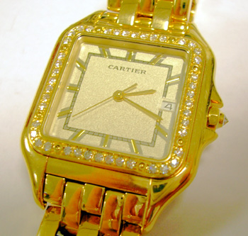 18ct gent's <b>Cartier</b> Panthere quartz with lovely custom-made diamond bezel