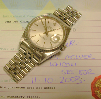 2003 steel Datejust model 16220 with silver / baton dial on Jubilee bracelet. Lo