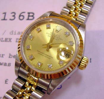 Diamond dot / champagne dial, bicolour Datejust. <b>SAVE £1,745 compared with bu