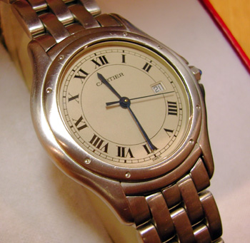 Gent's stainless steel <b>Cartier</b> Cougar quartz bracelet watch, box & papers