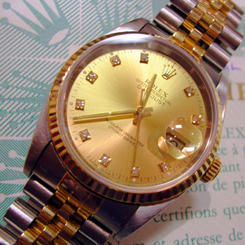 Mid 1990s bicolour Datejust, champagne / diamond dial, box & papers. Bargain, as