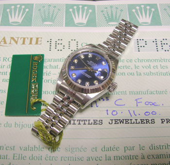 Nov'2000 lady's steel / white metal Datejust with original DIAMOND DOT / blue di