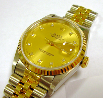 Bicolour Datejust with champagne / DIAMOND dial, Jubilee bracelet. Almost HALF t