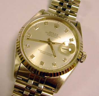 Steel / white metal Datejust with silver DIAMOND dial, Jubilee bracelet.