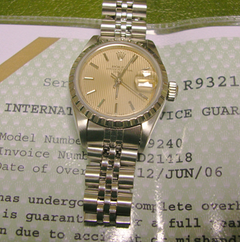 Lady's steel Oyster Perpetual "Date" with service papers from Rolex UK dated Jun