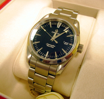 Gent's steel <b>Omega</b> Seamaster "Aqua Terra" quartz bracelet watch with boxe