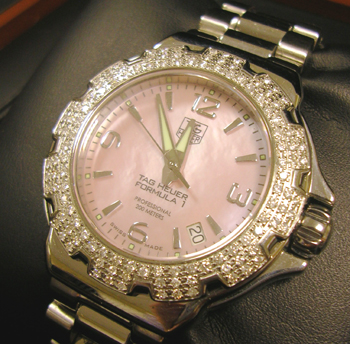2006 lady's steel <b>Tag Heuer F1 Sparkling</b> bracelet watch with pink mother-