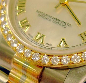 <b>THREE-COLOUR, all-18ct gold</b> mid-size Datejust with original <b>Mother-of-