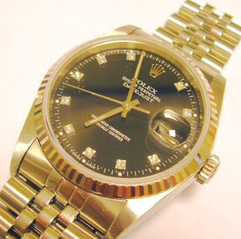 Steel / white metal Datejust model 16234 with striking <b>BLACK / DIAMOND dot di