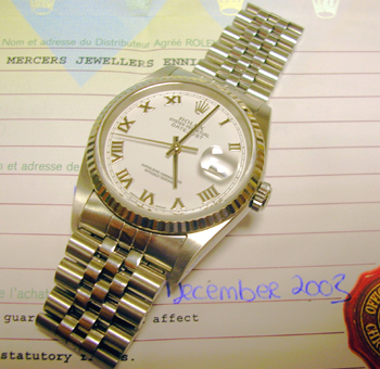 December 2003 steel / white metal Datejust with white dial and Jubilee bracelet.