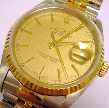 Bicolour Datejust model 16233 with Jubilee bracelet and slightly unusual linen-e