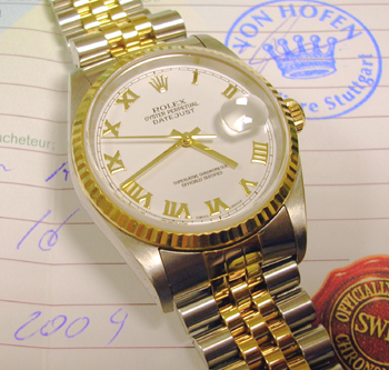2004 bicolour Datejust model 16233 with Jubilee bracelet and snow-white dial. Co