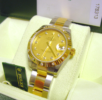 Bicolour mid-size Datejust model 178313 with the latest <b>MOP gold-dust & diamo